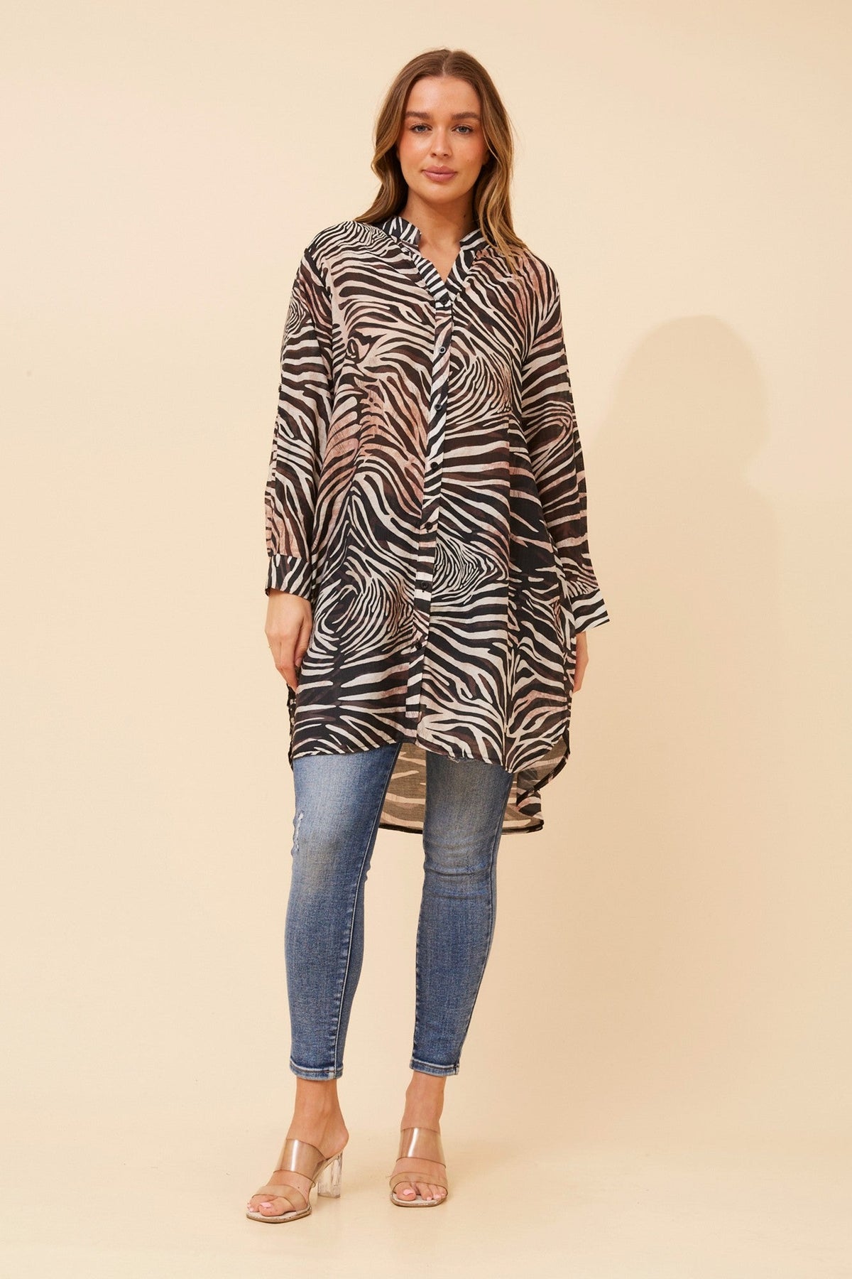 JANSON ANIMAL PRINT TUNIC SHIRT (Multi Black)