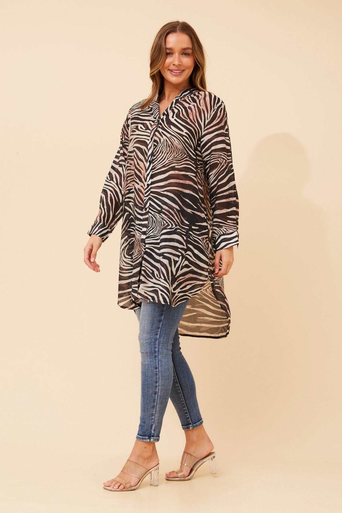 JANSON ANIMAL PRINT TUNIC SHIRT (Multi Black)