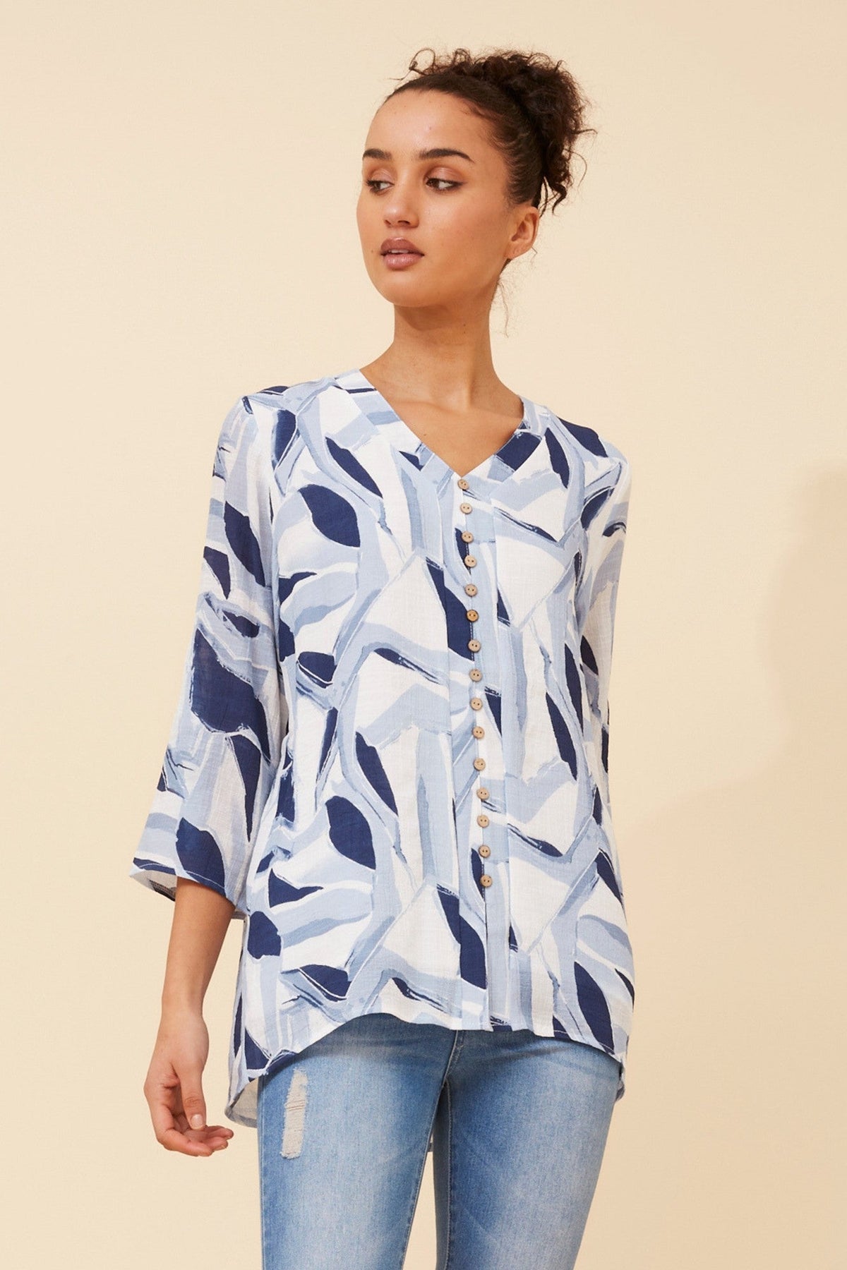 RUBY ABSTRACT PRINT TOP (Blue)