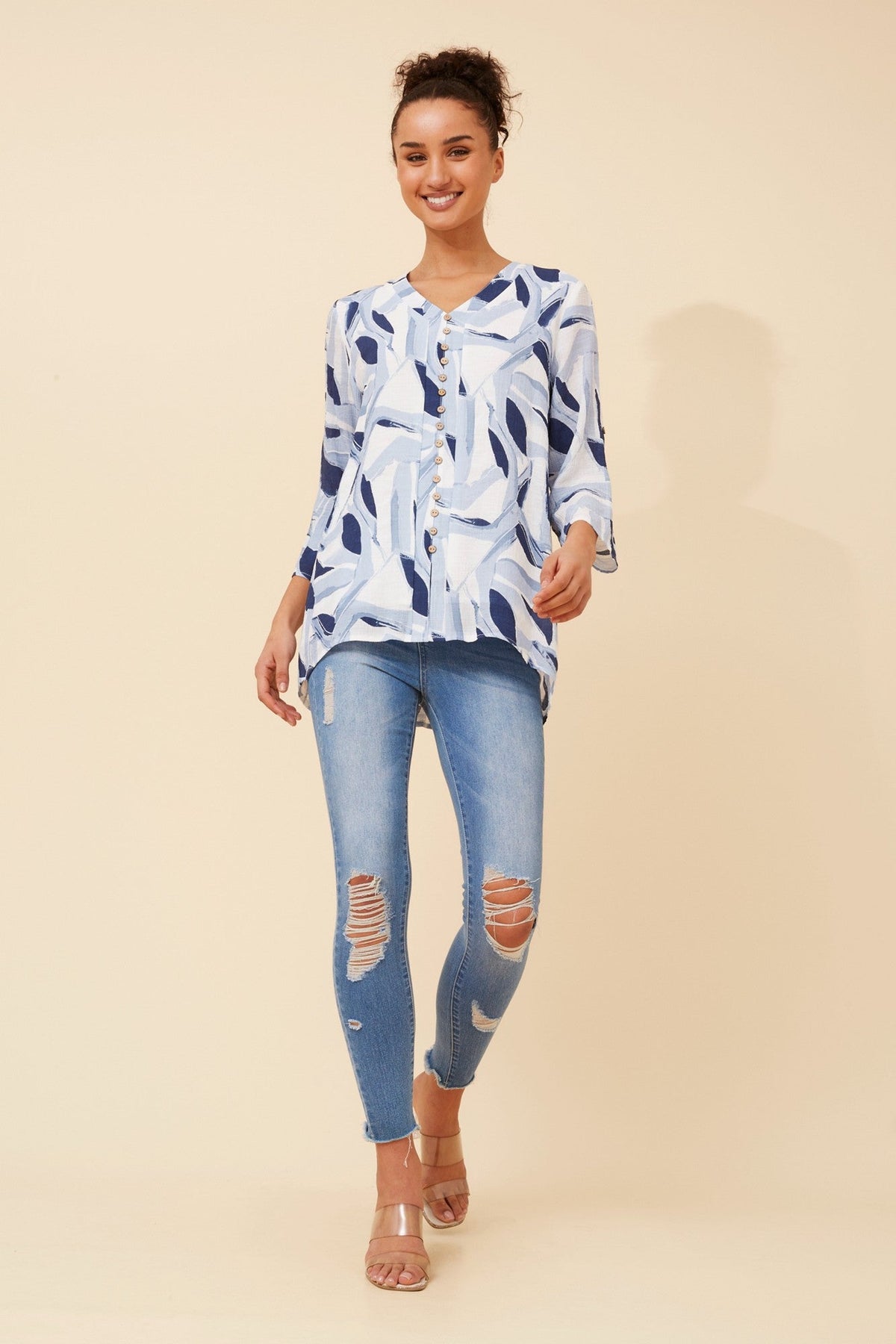 RUBY ABSTRACT PRINT TOP (Blue)