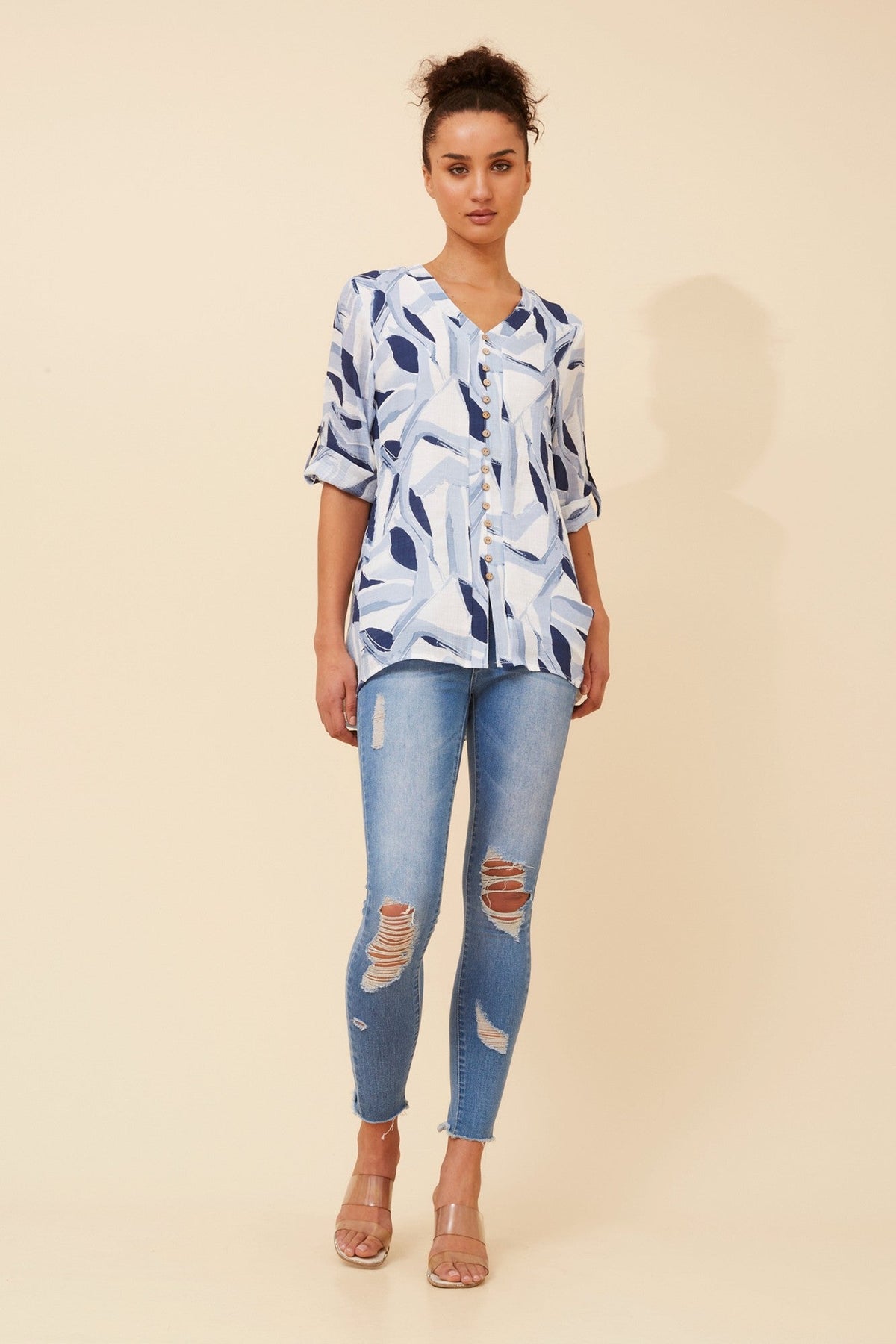 RUBY ABSTRACT PRINT TOP (Blue)