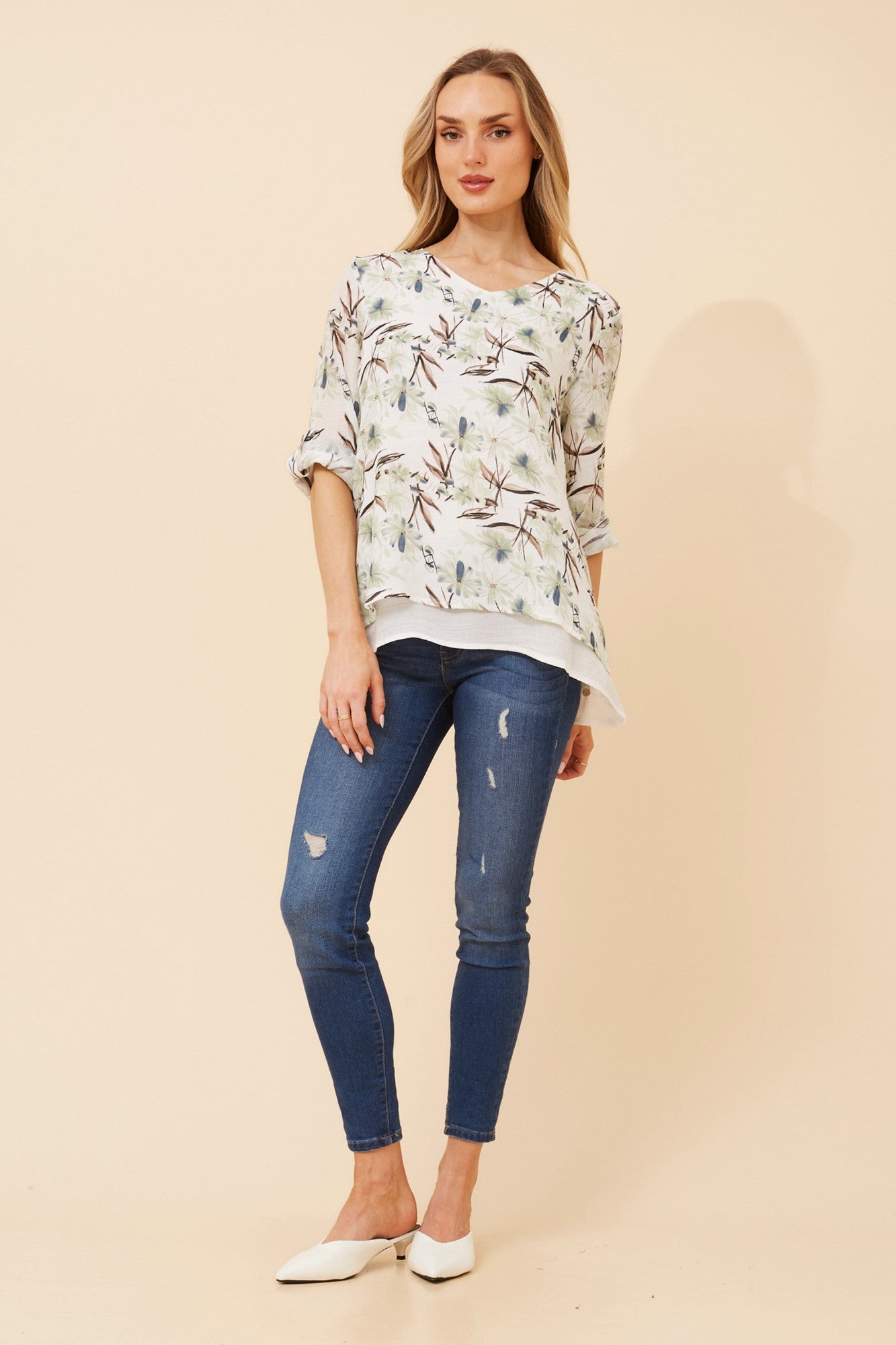 ERIANA FLORAL TOP (Multi Green)