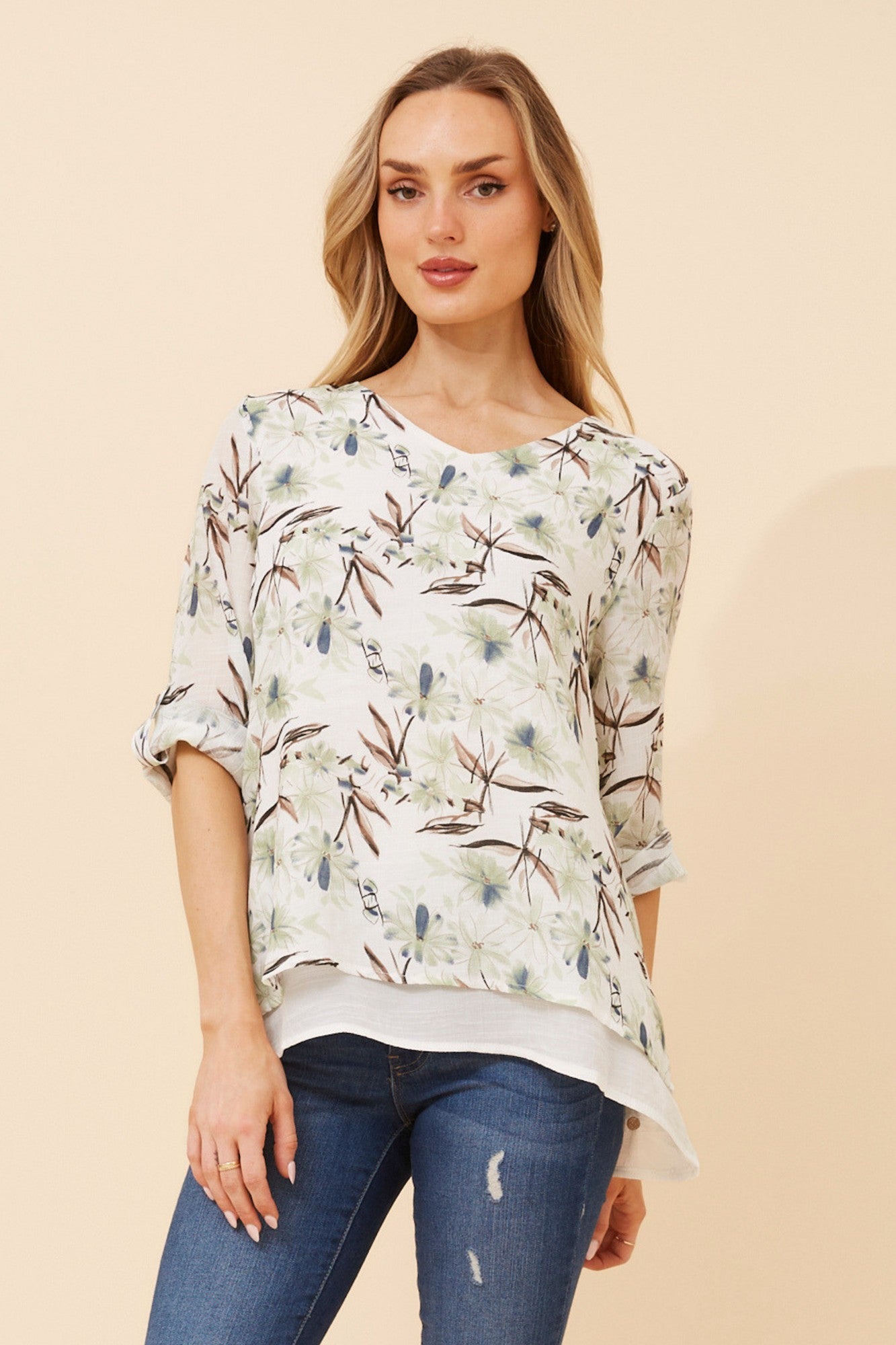 ERIANA FLORAL TOP (Multi Green)