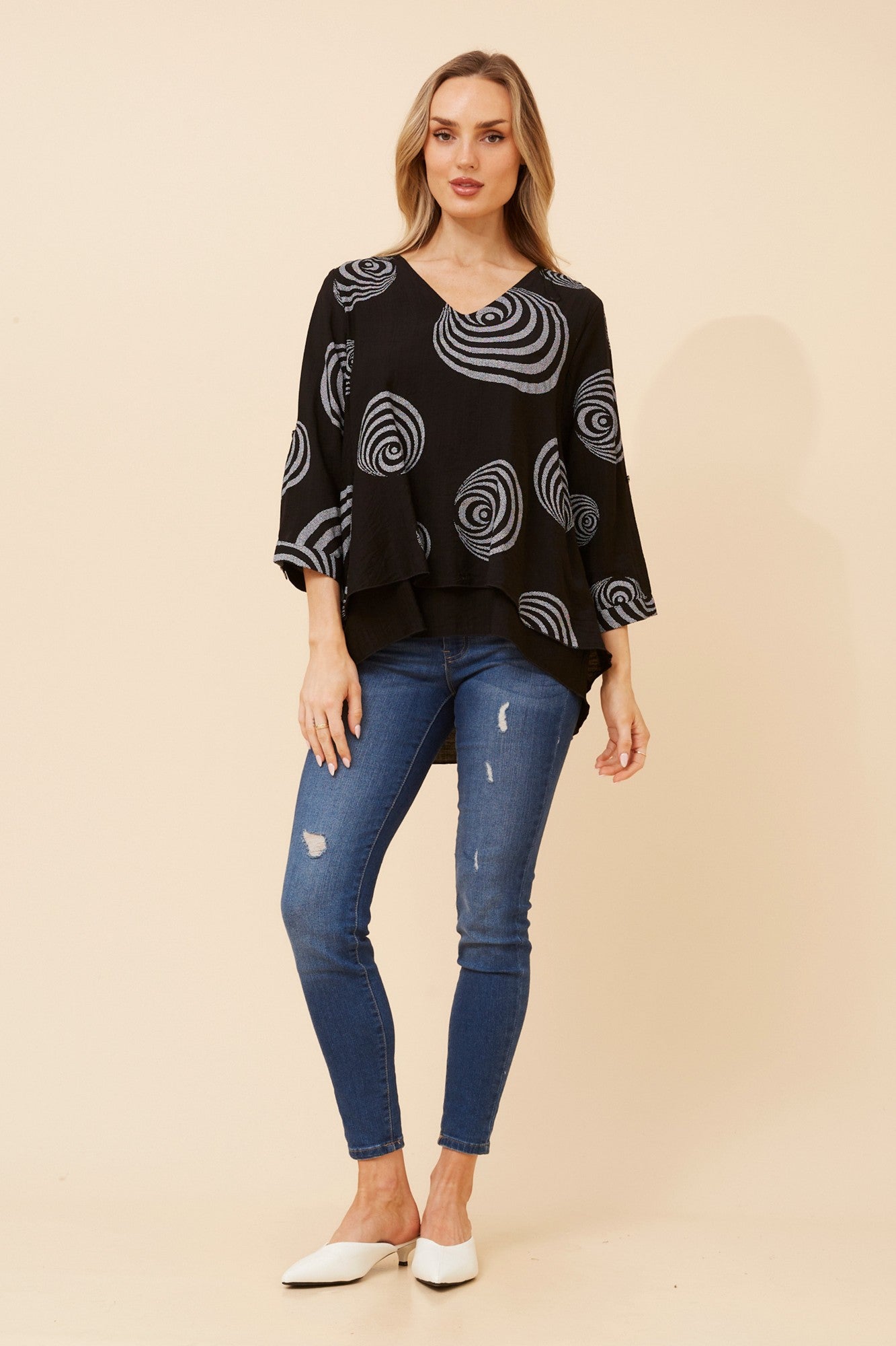 LORETO ABSTRACT PRINT TOP (Black)