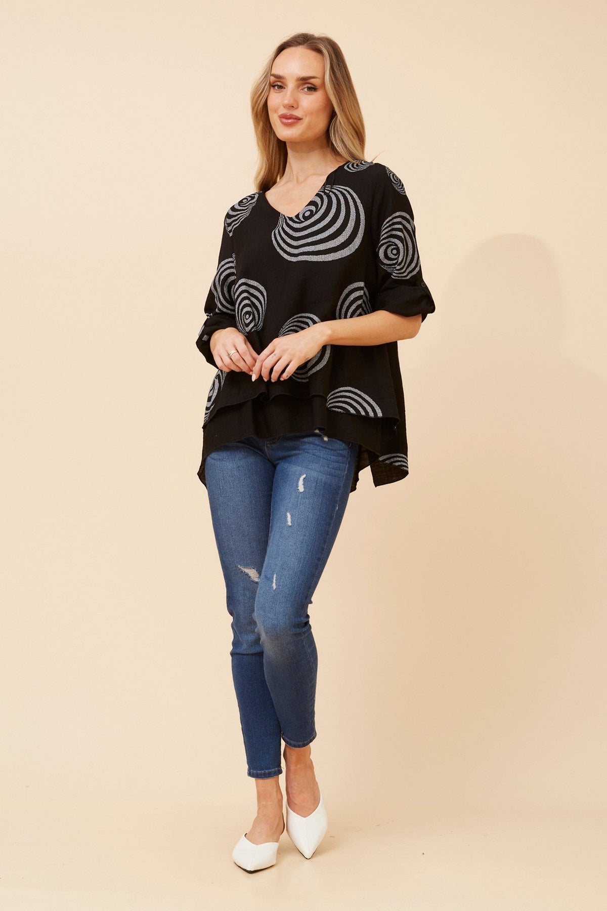 LORETO ABSTRACT PRINT TOP (Black)