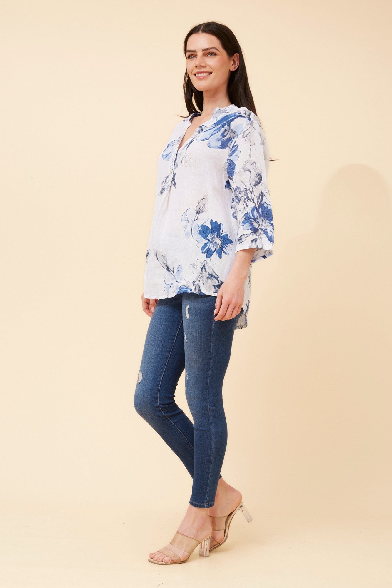 IVALDA FLORAL LINEN TOP (White)