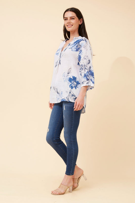 IVALDA FLORAL LINEN TOP (White)