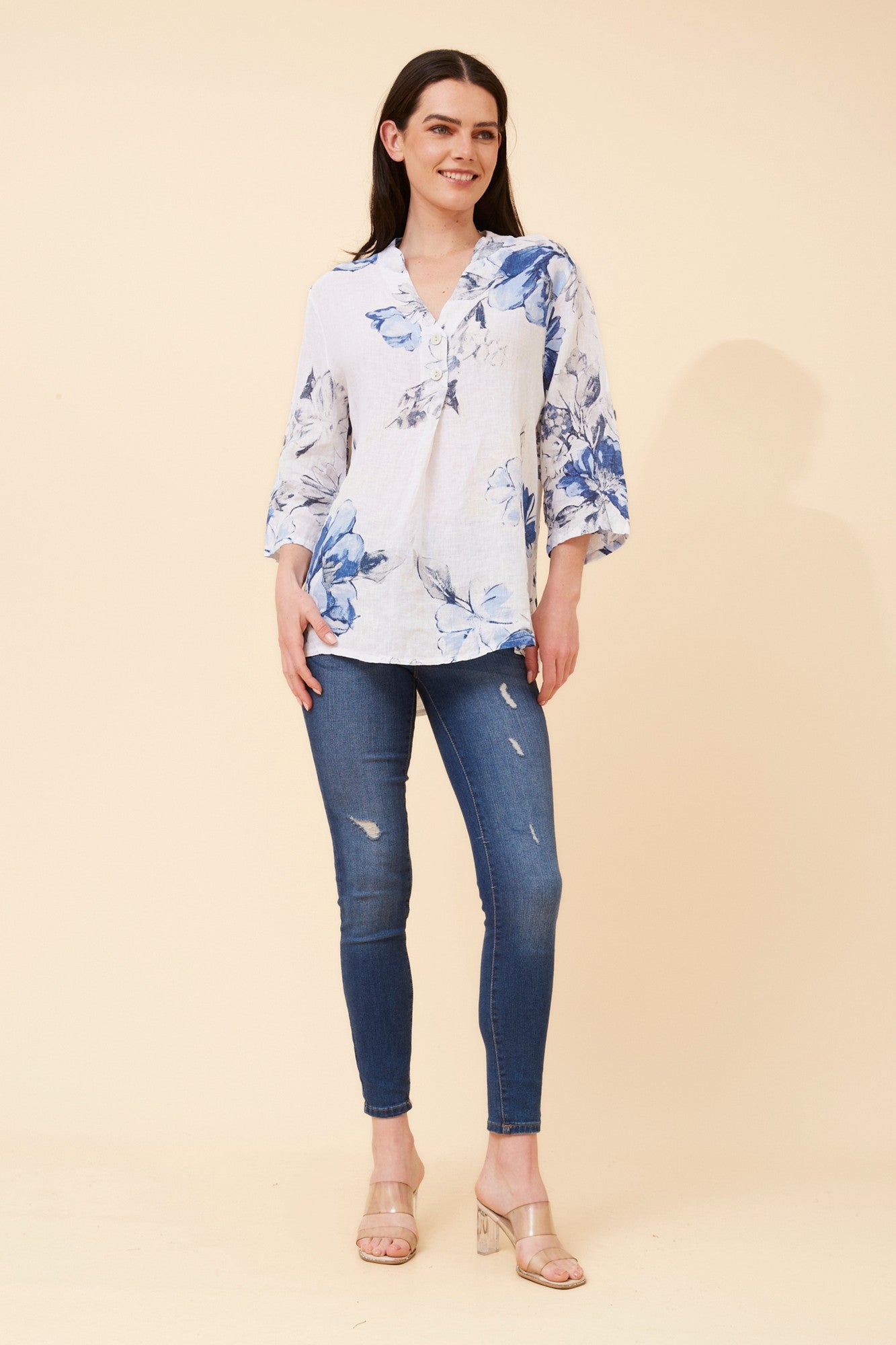 IVALDA FLORAL LINEN TOP (White)