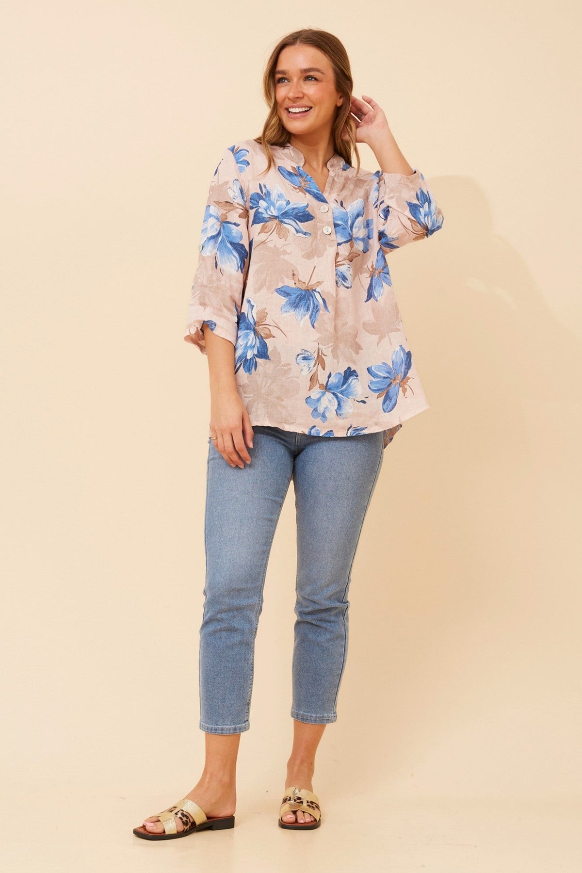 IVALDA FLORAL LINEN TOP (Pink)