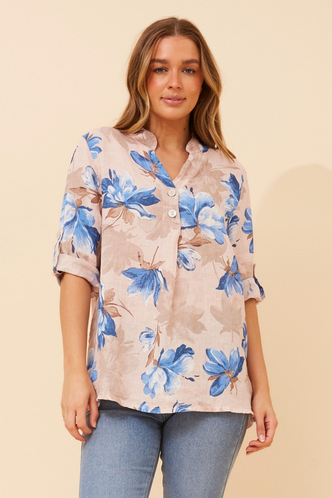 IVALDA FLORAL LINEN TOP (Pink)