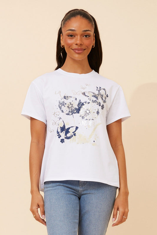 IMILIA BUTTERFLY PRINT T-SHIRT (White)