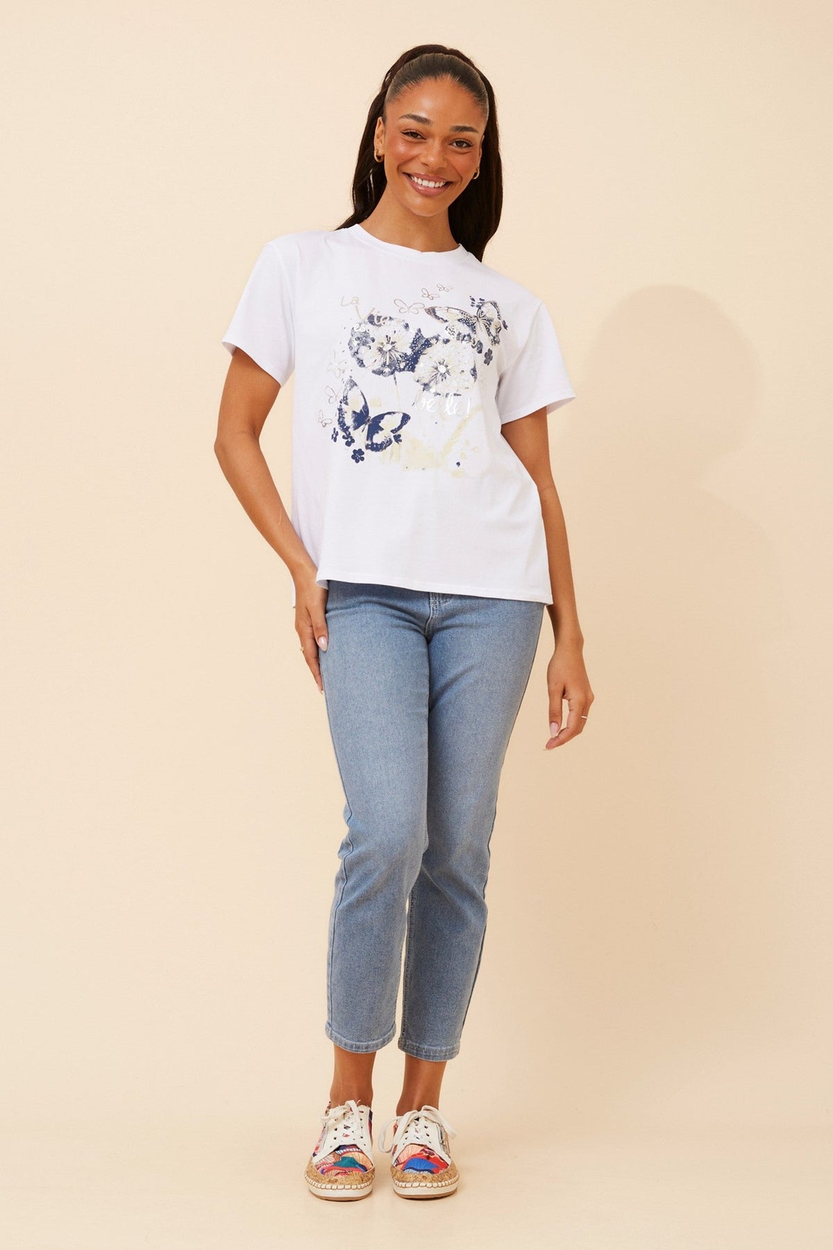 IMILIA BUTTERFLY PRINT T-SHIRT (White)