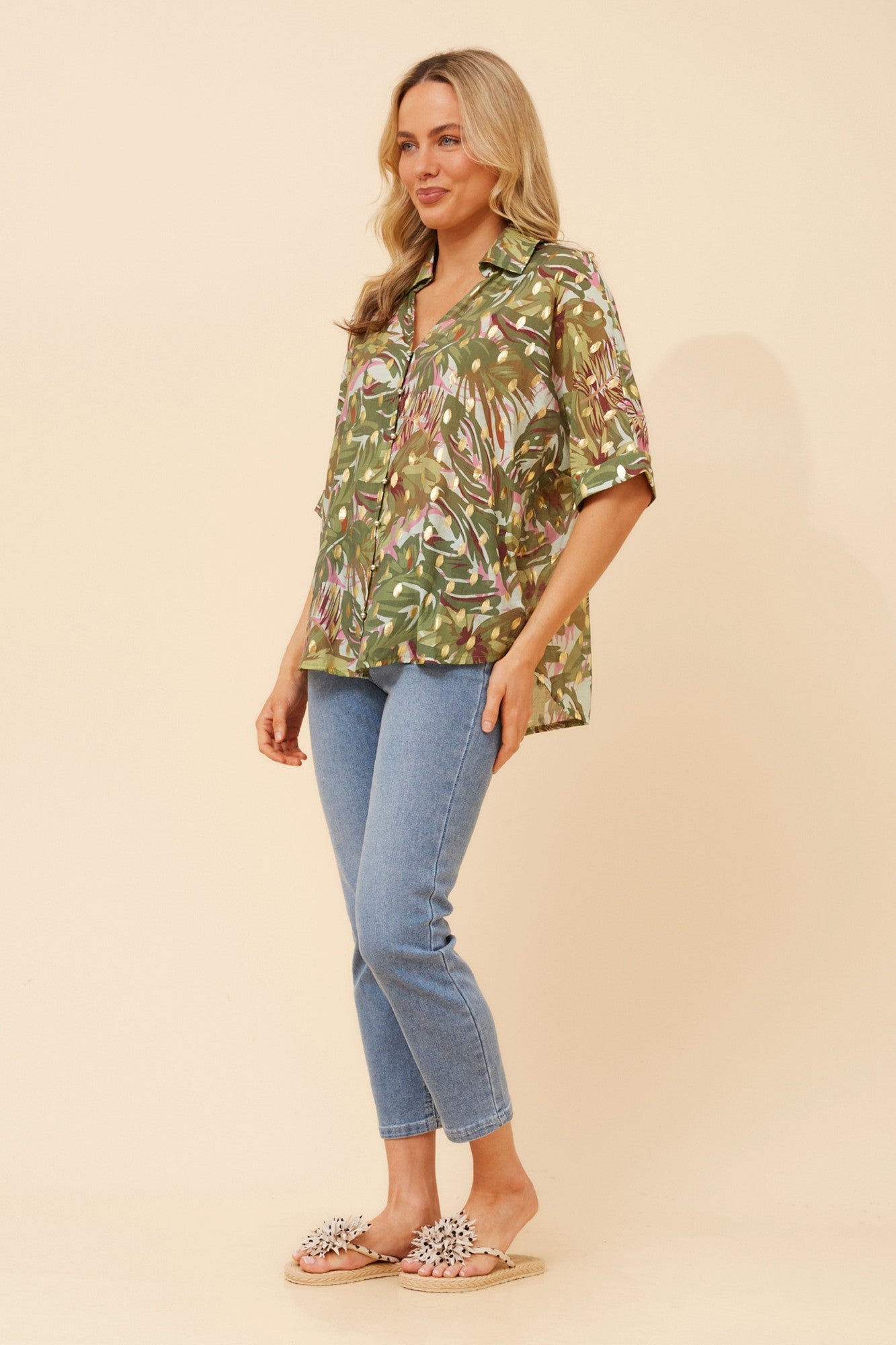 ZENAIDA FOIL PRINT TOP (Olive)
