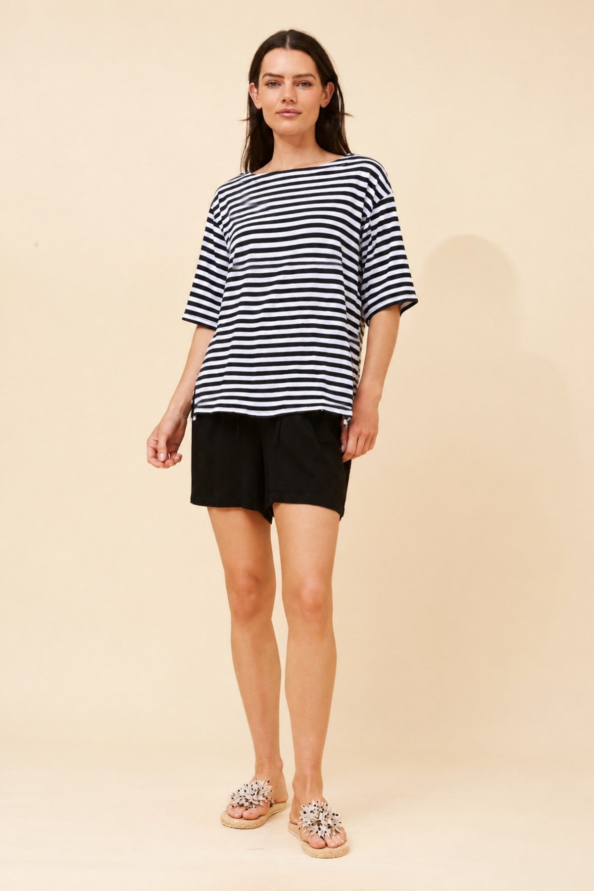 Caroline Morgan Australia HARLETH STRIPE PRINT T-SHIRT (Black And White)
