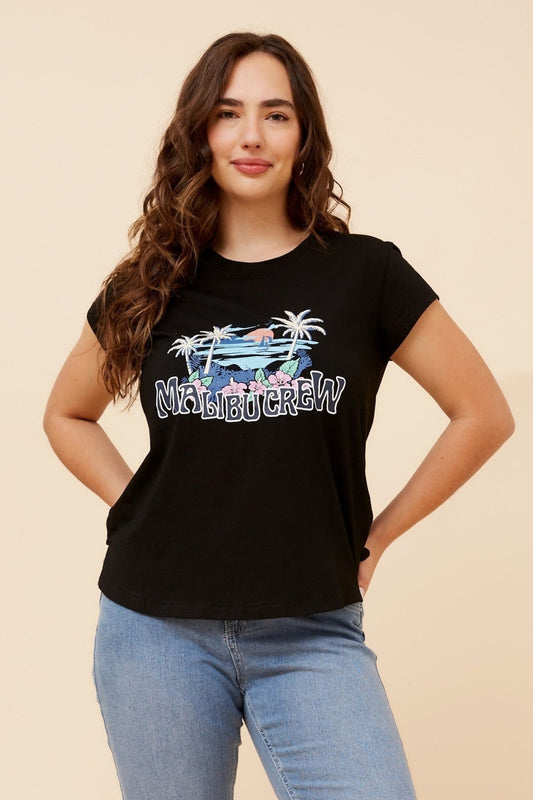 Image of T-Shirts. Product name - COCO GRAPHIC PRINT T-SHIRT in Black colour by brand - Caroline Morgan Australia
