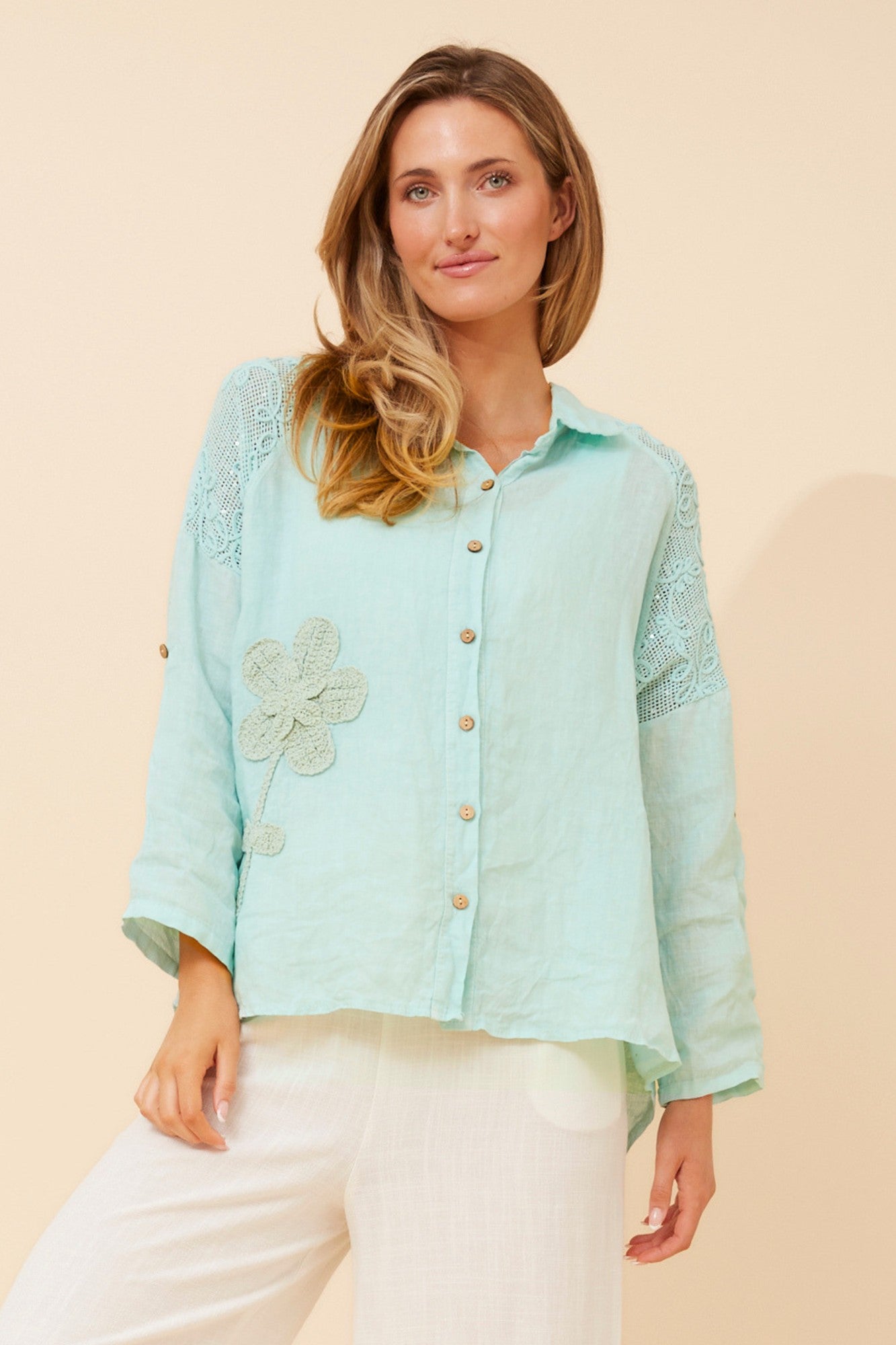 GLORIETTA LINEN SHIRT (Mint)
