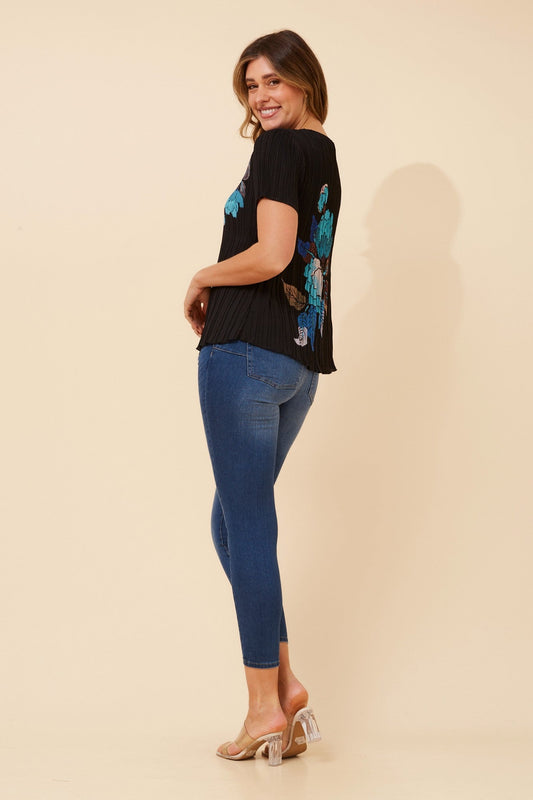 JIMELLA FLORAL PLEATED TOP (Blue)