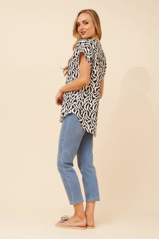 Caroline Morgan Australia GWIN ABSTRACT PRINT TOP (White And Black)