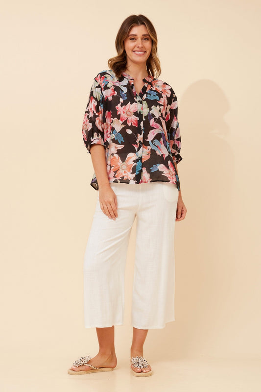 Image of Shirts. Product name - BELINA FLORAL SHIRT in Black colour by brand - Caroline Morgan Australia