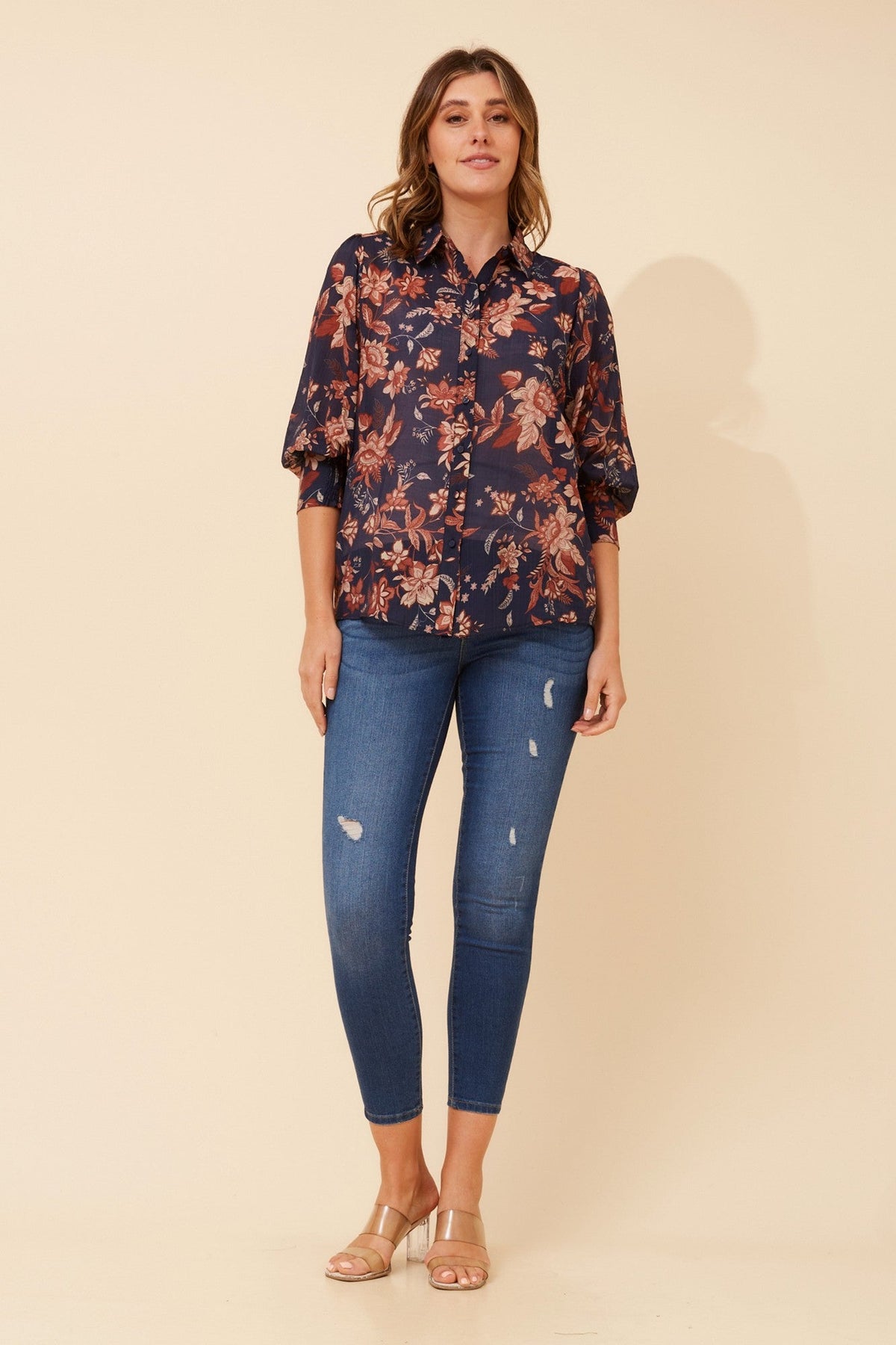 ISHLA FLORAL SHIRT (Navy)