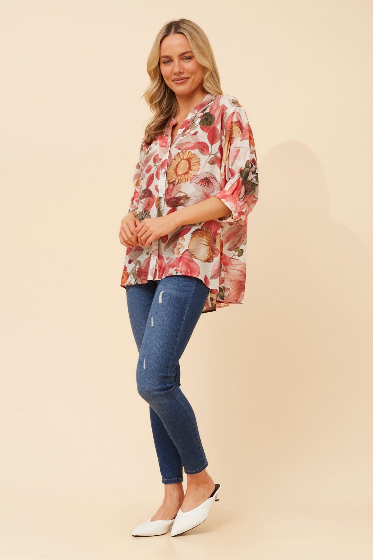 BELINA FLORAL SHIRT (Multi Red)