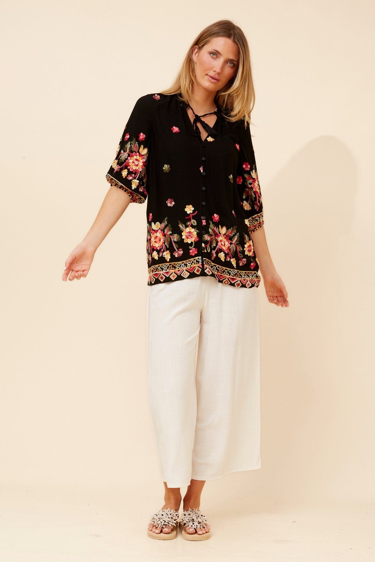 Caroline Morgan Australia TAYLEN FLORAL EMBROIDERED TOP (Black)