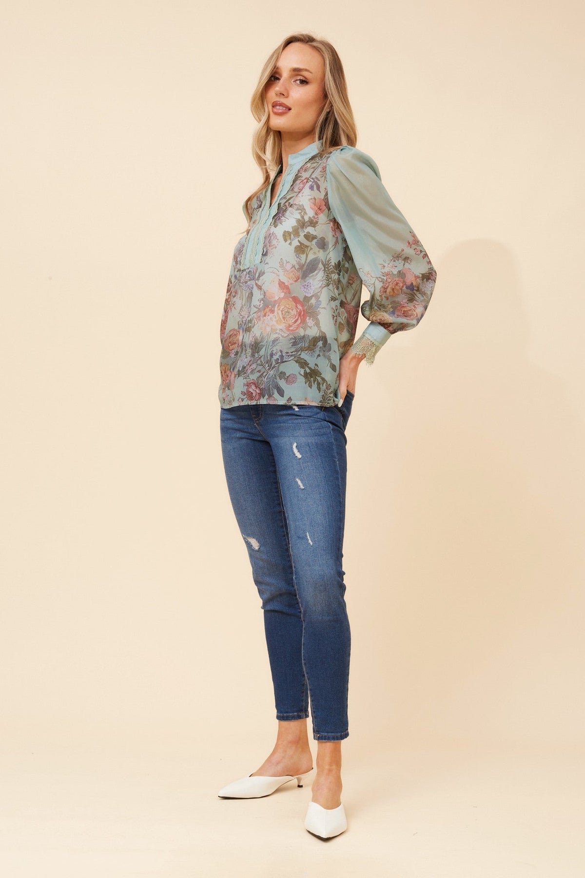 VENEZIA FLORAL PRINT BLOUSE (Green Ash)