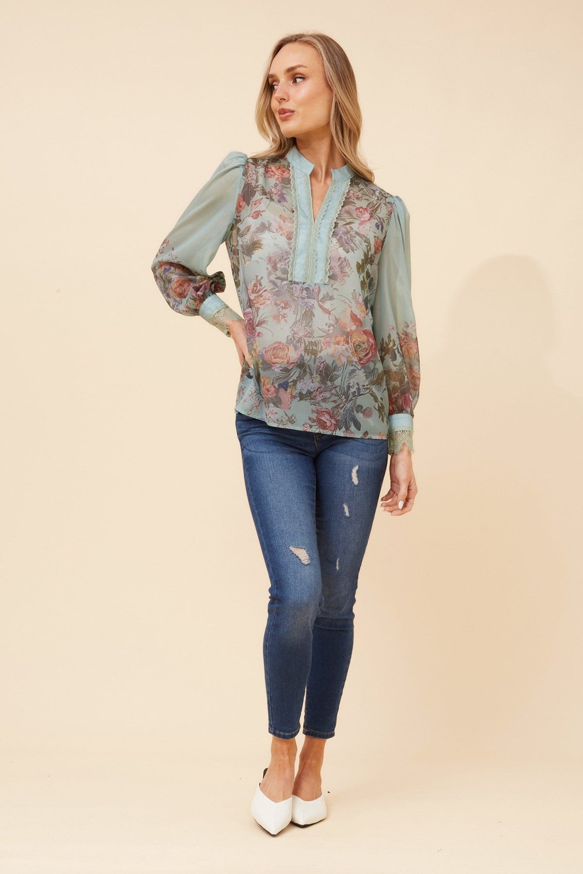 VENEZIA FLORAL PRINT BLOUSE (Green Ash)