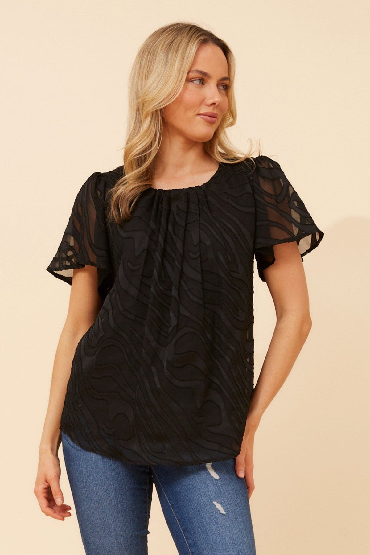 CHARLETTE BURNOUT BLOUSE (Black)