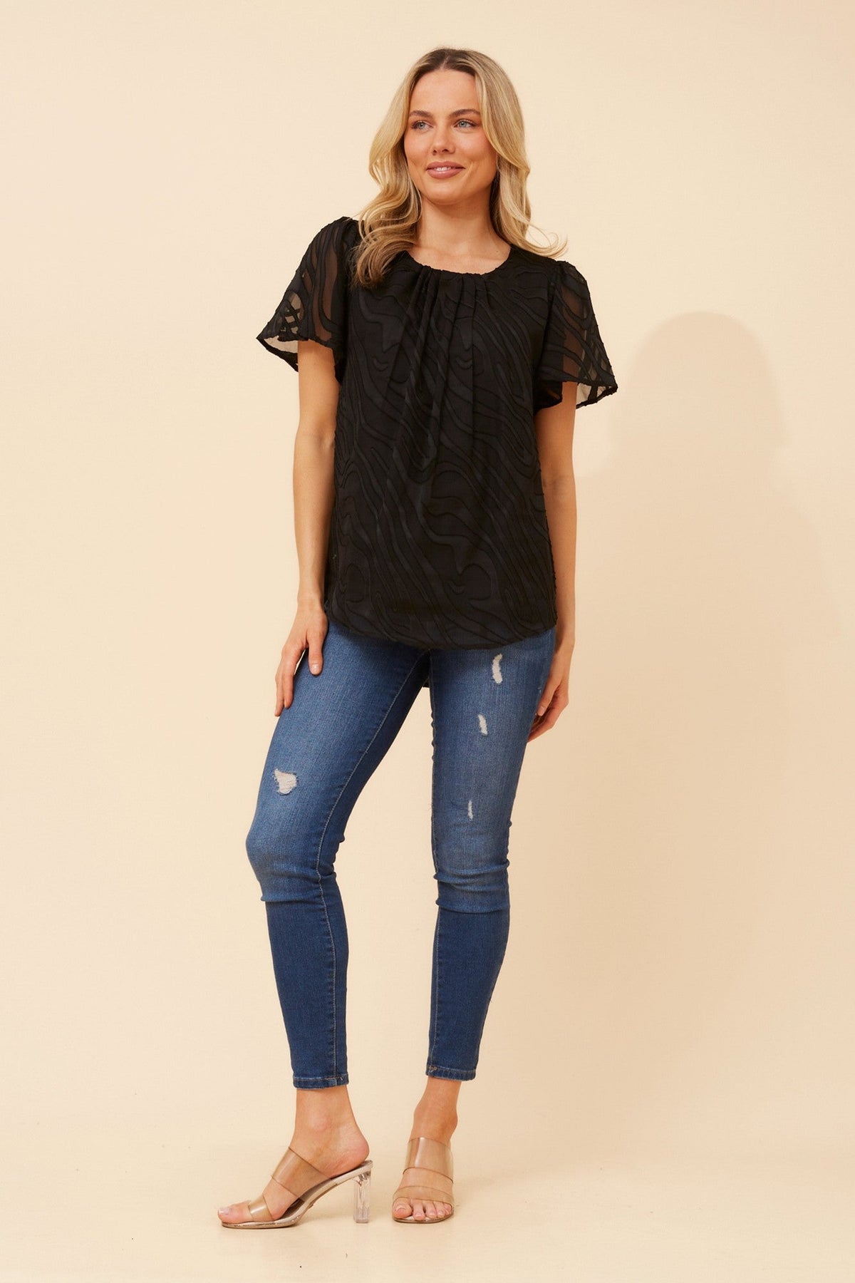 CHARLETTE BURNOUT BLOUSE (Black)