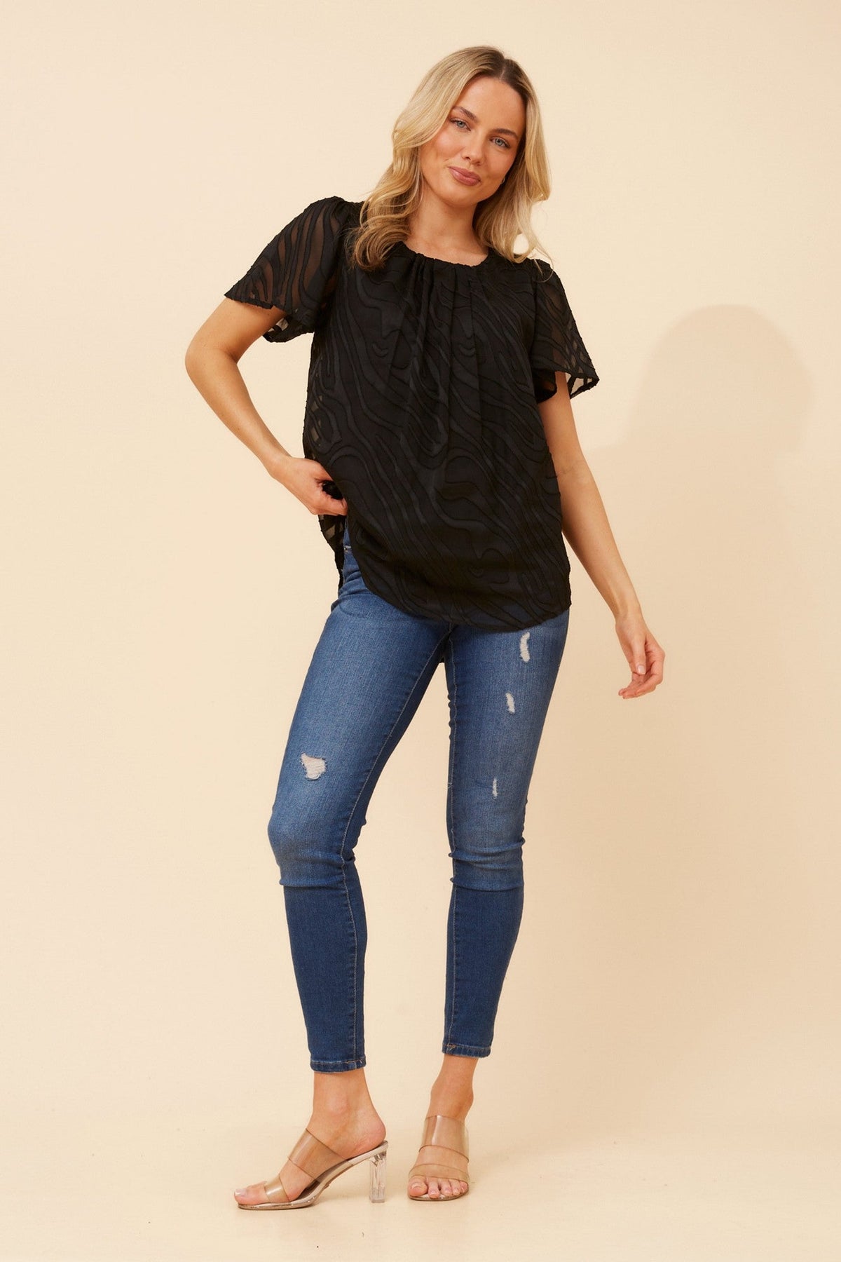 CHARLETTE BURNOUT BLOUSE (Black)