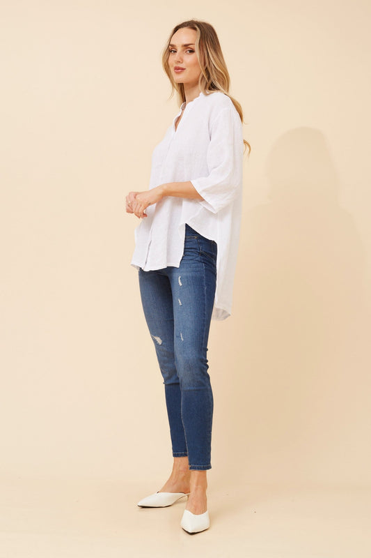 Image of Shirts. Product name - WILNA SOLD LINEN SHIRT in White colour by brand - BOTTEGA MODA