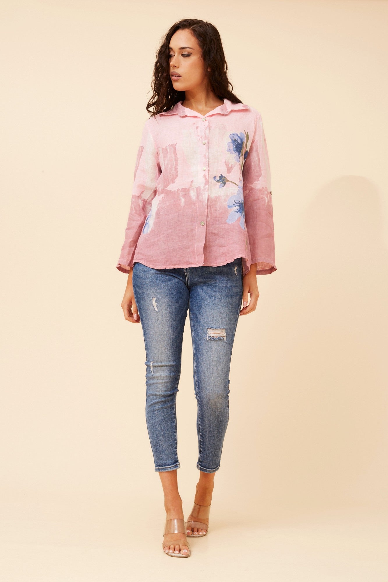 ROCCO FLORAL LINEN TOP (Pink)