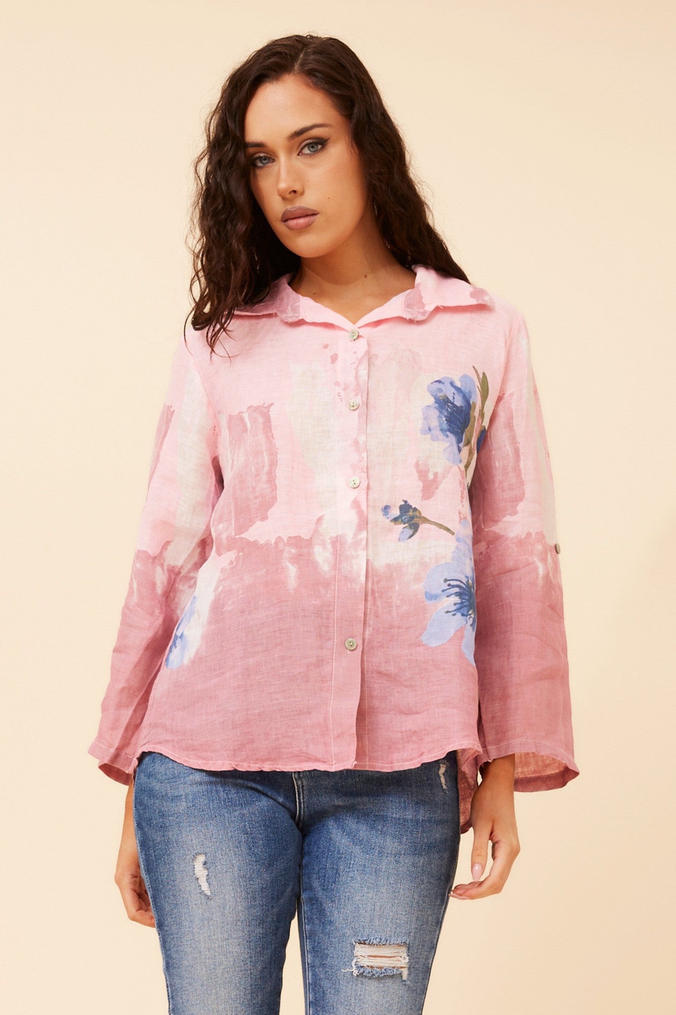 ROCCO FLORAL LINEN TOP (Pink)