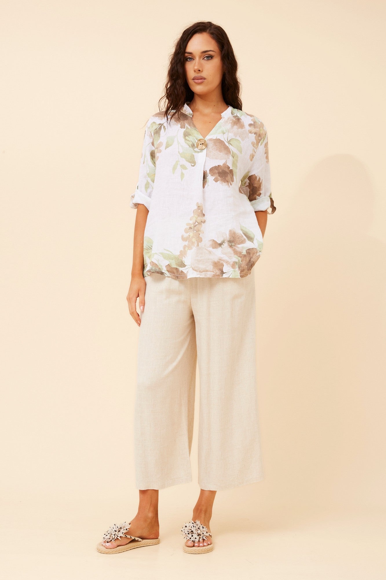 GREGORIA FLORAL LINEN TOP (Multi White)
