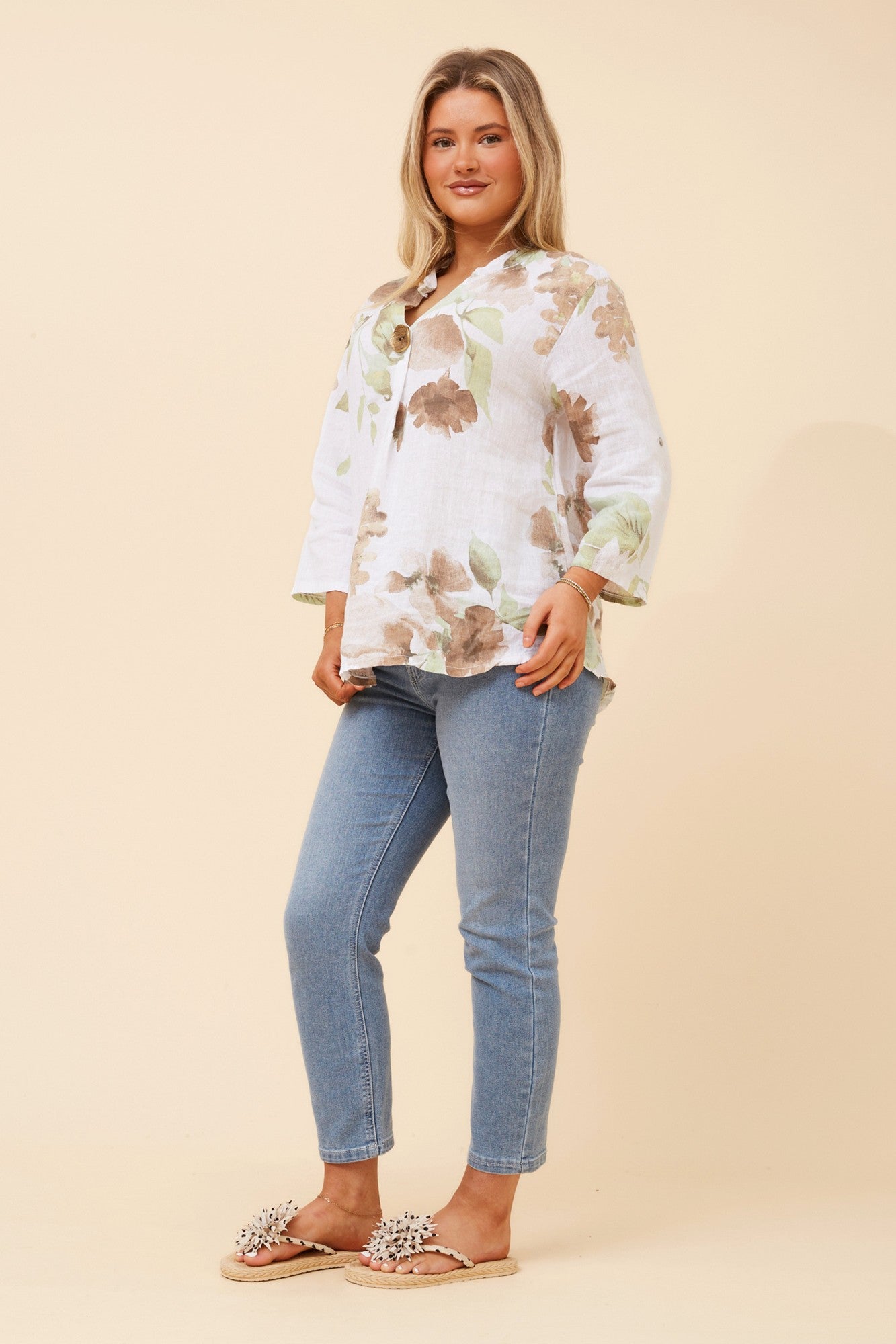 GREGORIA FLORAL LINEN TOP (Multi White)