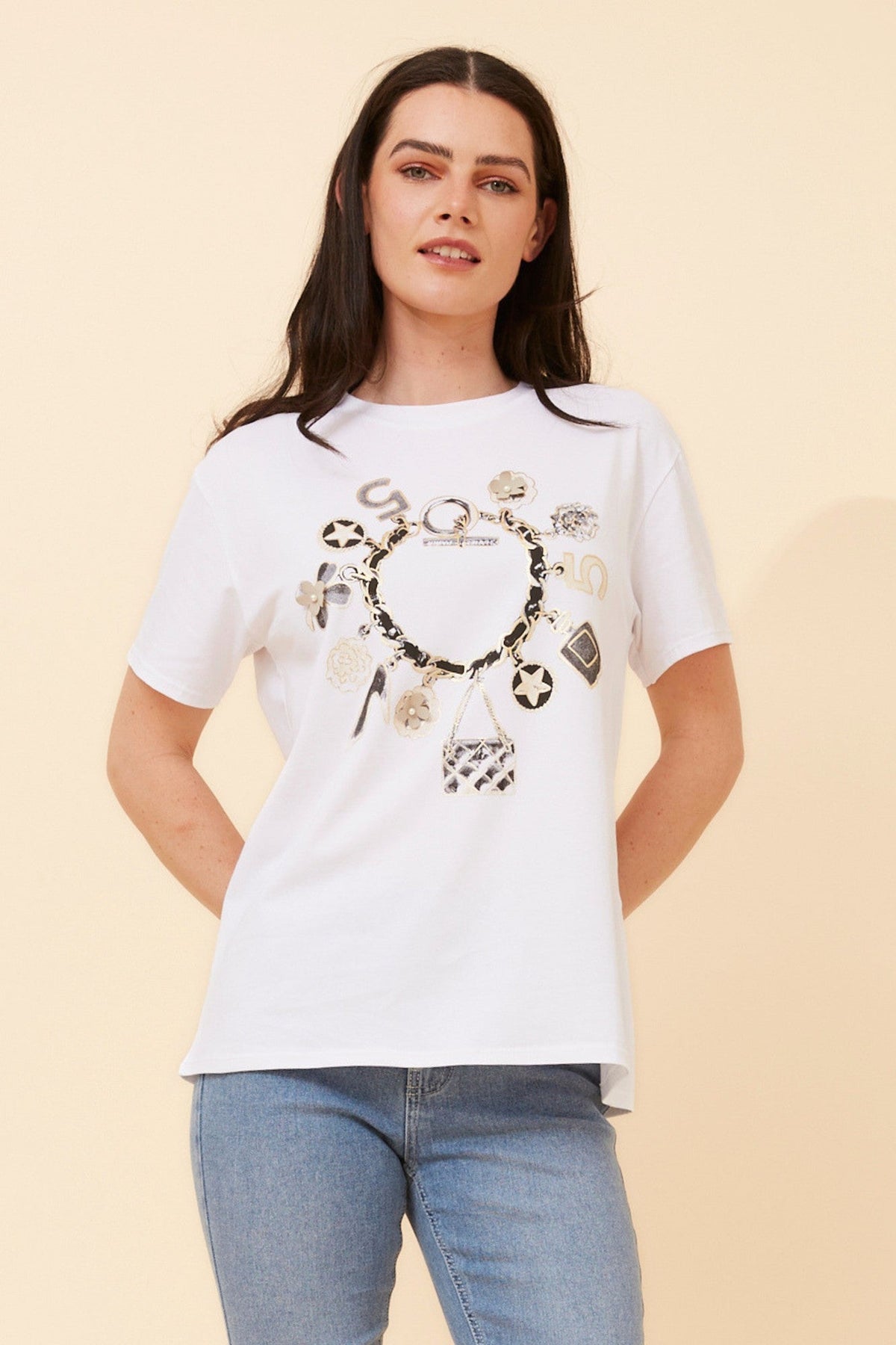 Image of T-Shirts. Product name - IMILIA GRAPHIC PRINT T-SHIRT in White colour by brand - BOTTEGA MODA