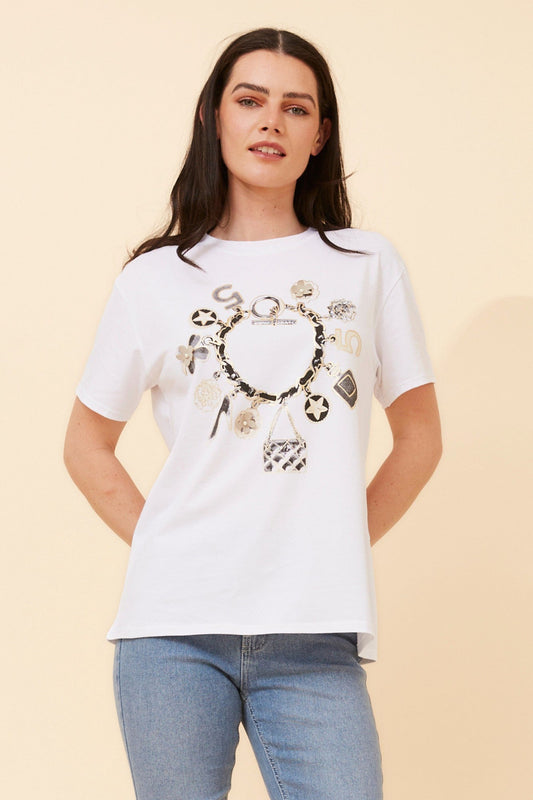 Image of T-Shirts. Product name - IMILIA GRAPHIC PRINT T-SHIRT in White colour by brand - BOTTEGA MODA