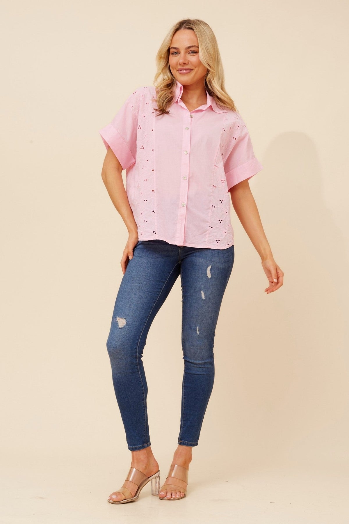BOTTEGA MODA ONELLA BRODERIE ANGLAISE SHIRT (Pink)