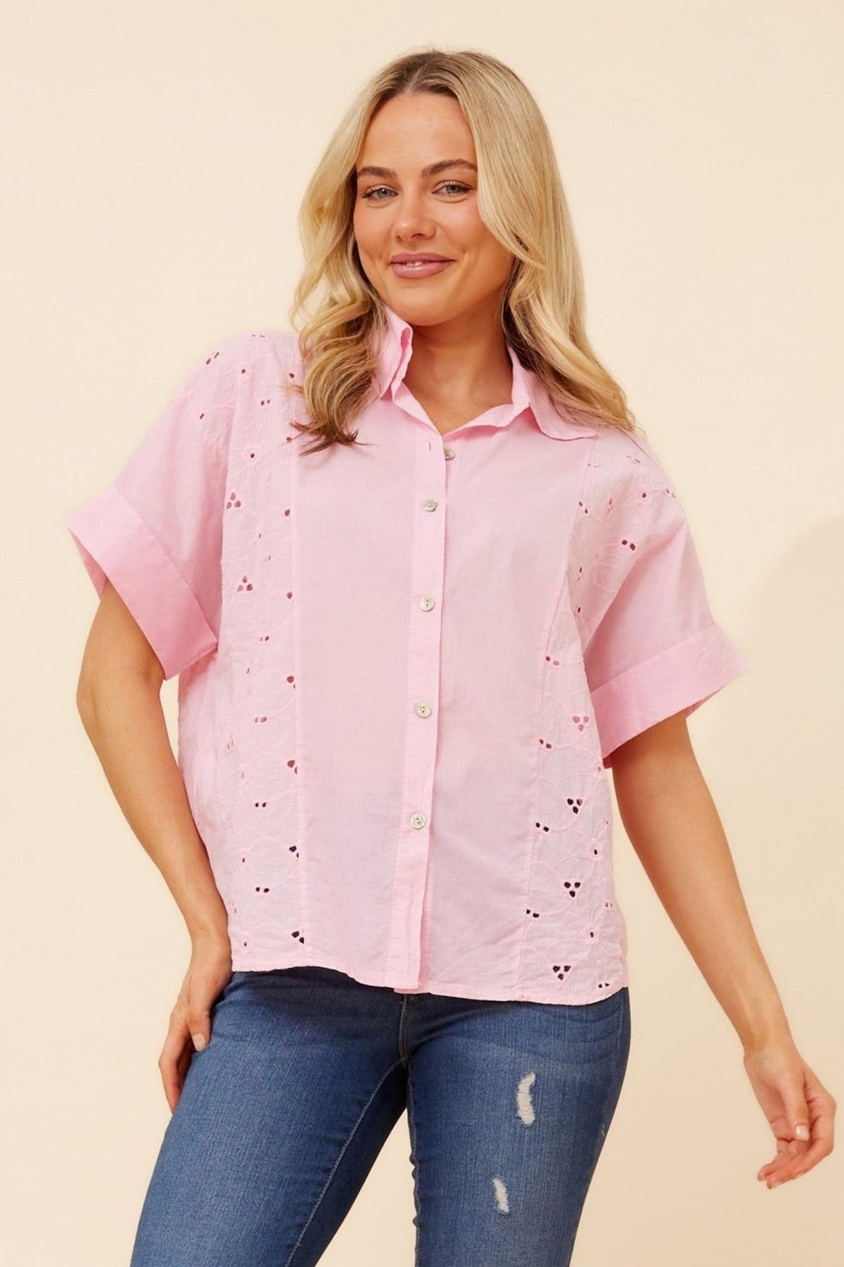 BOTTEGA MODA ONELLA BRODERIE ANGLAISE SHIRT (Pink)