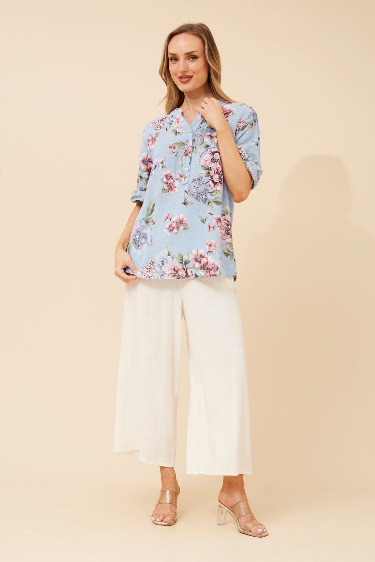 BOTTEGA MODA ROSETTA FLORAL TOP (Blue)