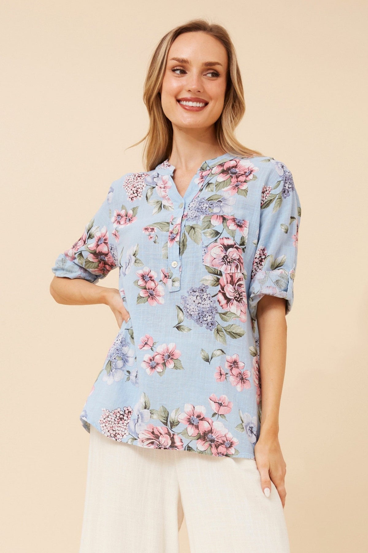 BOTTEGA MODA ROSETTA FLORAL TOP (Blue)