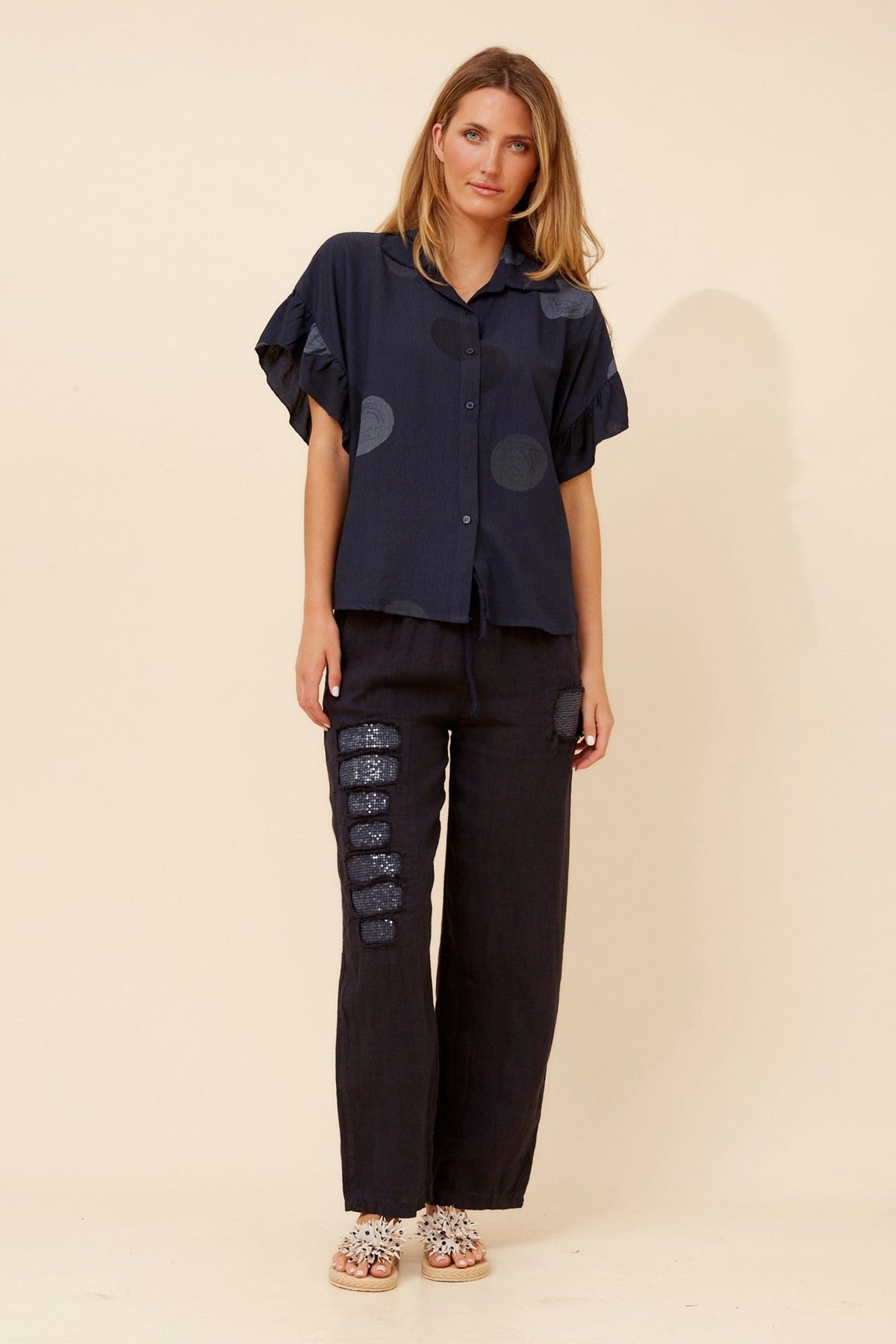 BOTTEGA MODA ORIBELLA POLKA DOT PRINT SHIRT (Navy)