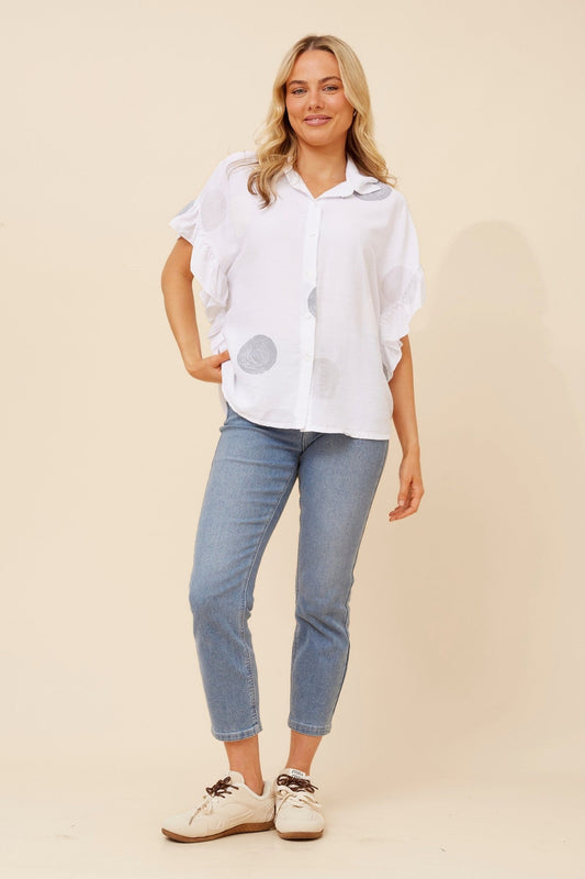 BOTTEGA MODA ORIBELLA POLKA DOT PRINT SHIRT (White)