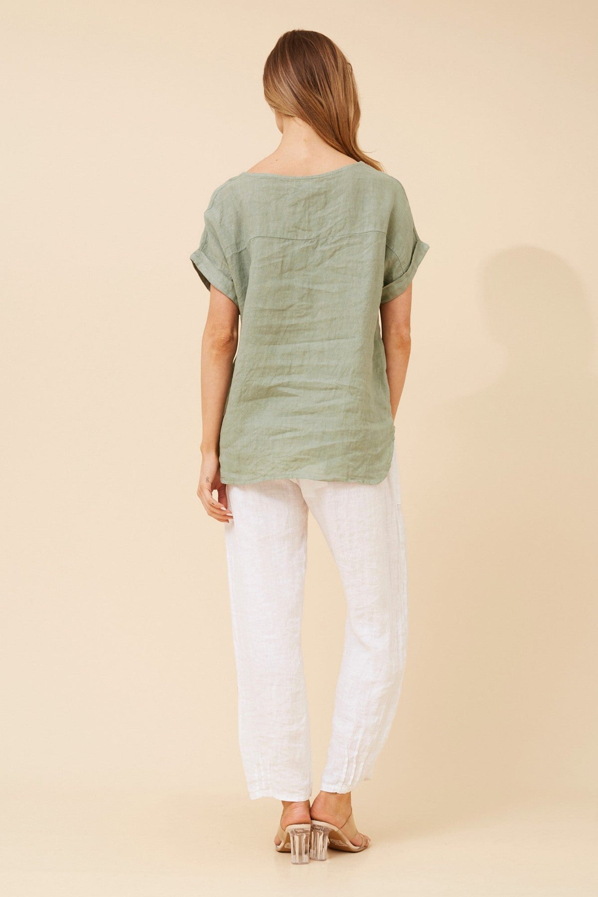 BOTTEGA MODA LEORA SOLID LINEN TOP (Sage)