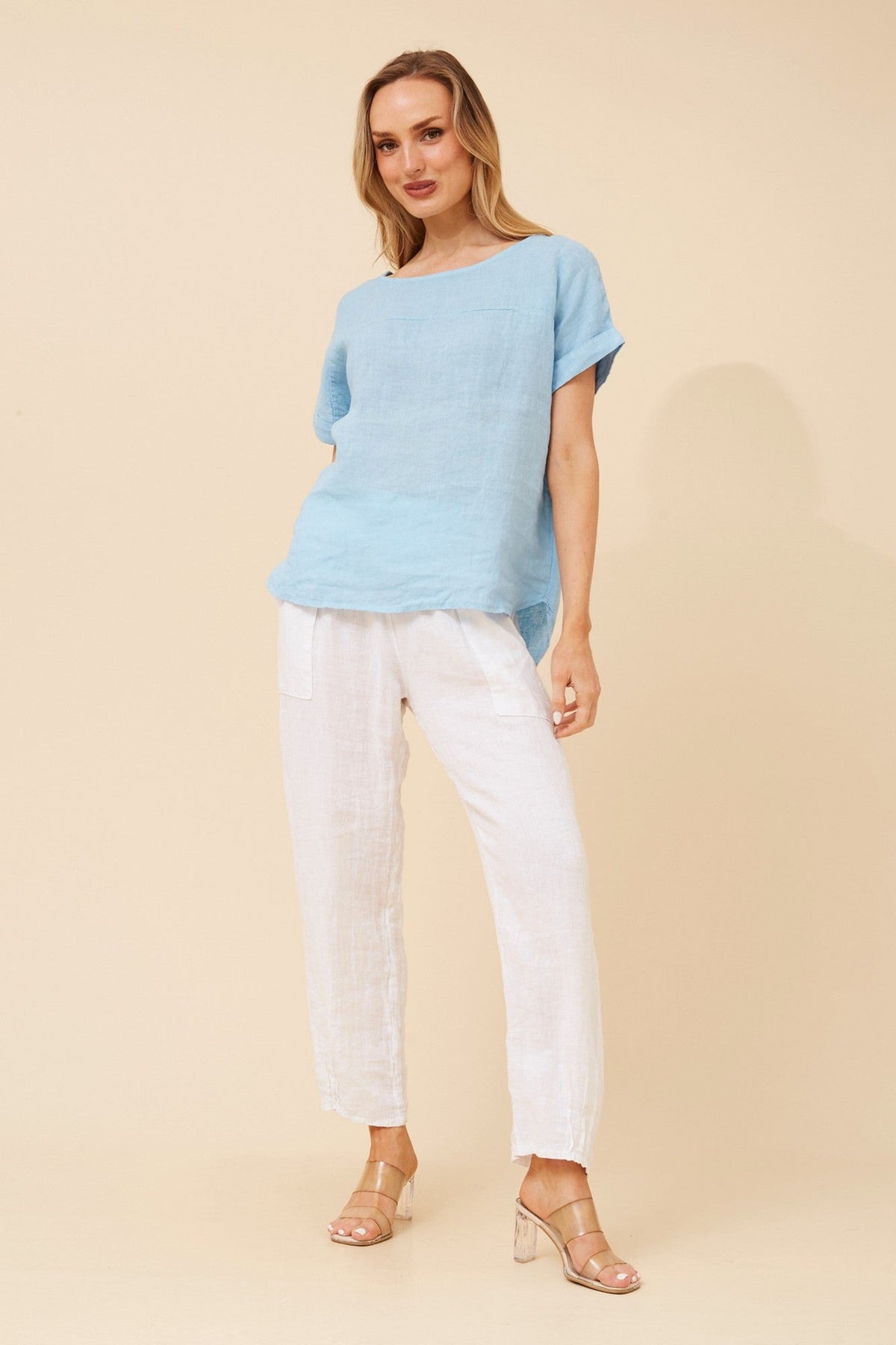 BOTTEGA MODA LEORA SOLID LINEN TOP (Skylight)
