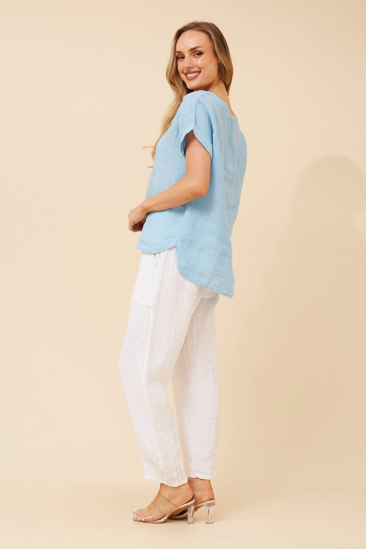 BOTTEGA MODA LEORA SOLID LINEN TOP (Skylight)