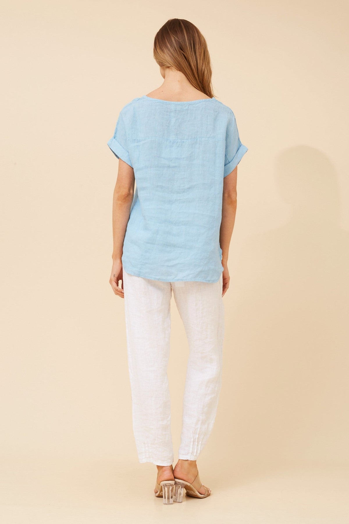 BOTTEGA MODA LEORA SOLID LINEN TOP (Skylight)