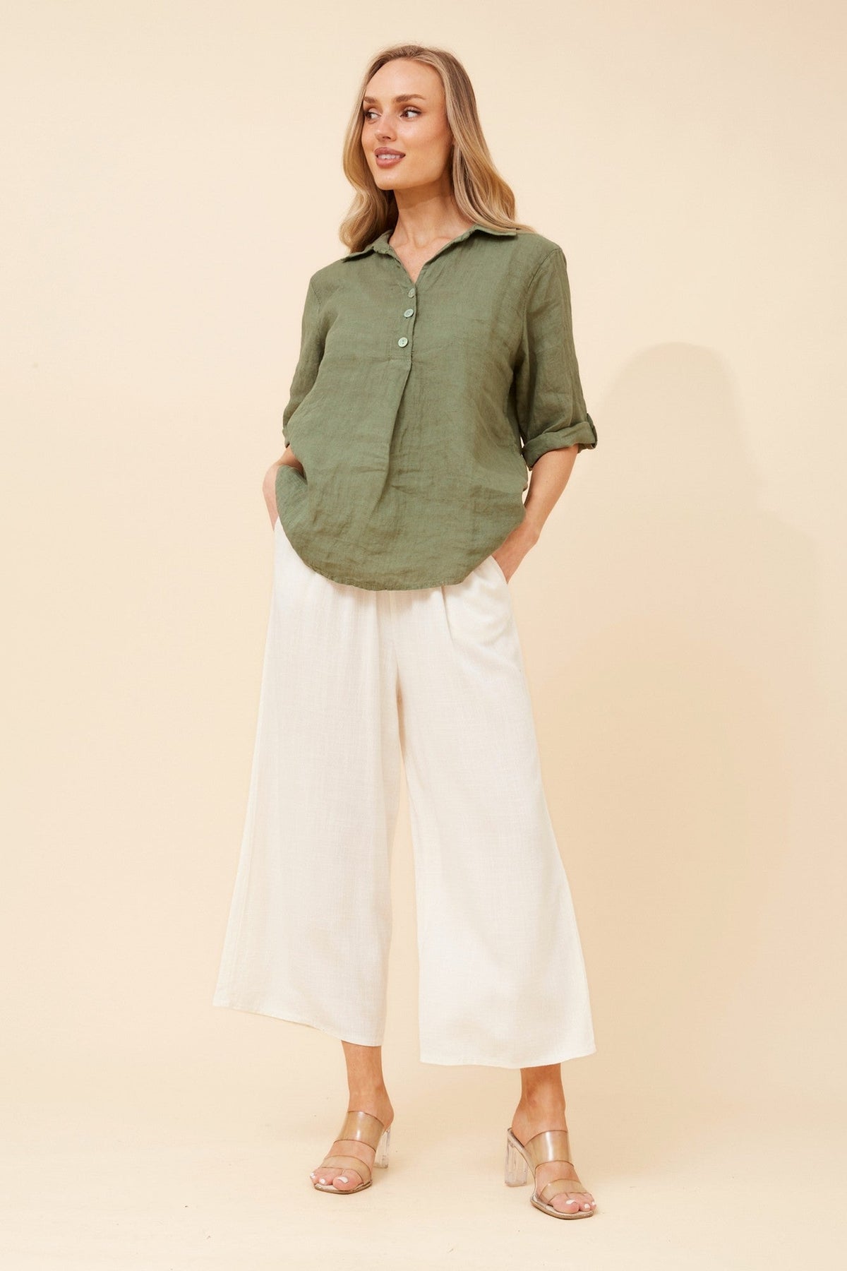 ARMIDA SOLID LINEN TOP (Khaki)
