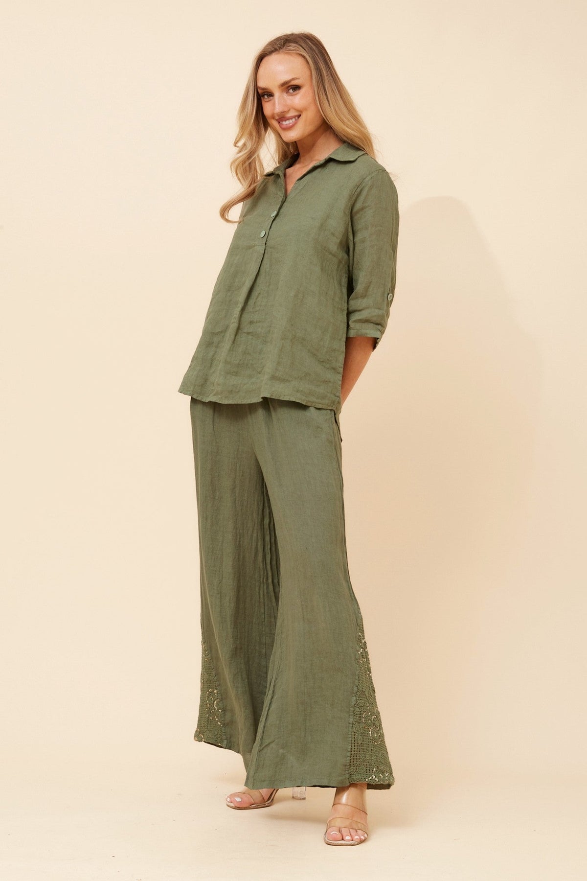ARMIDA SOLID LINEN TOP (Khaki)